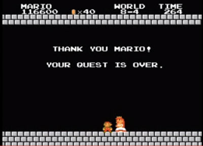 Prinsessen møter Mario og fortelller at eventyret er over.