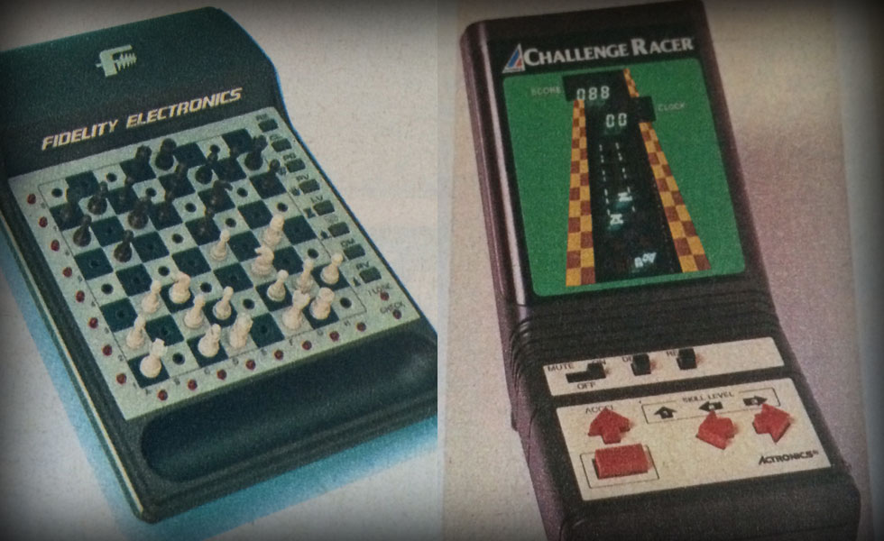 Elektronisk sjakk og bilspill fra henholdsvis Fidelity Electronics og Actronics.