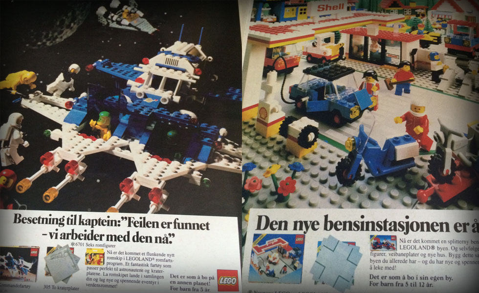 Lego City og Lego Romprogram (space). To av de mest populære lego-seriene på 80-tallet.